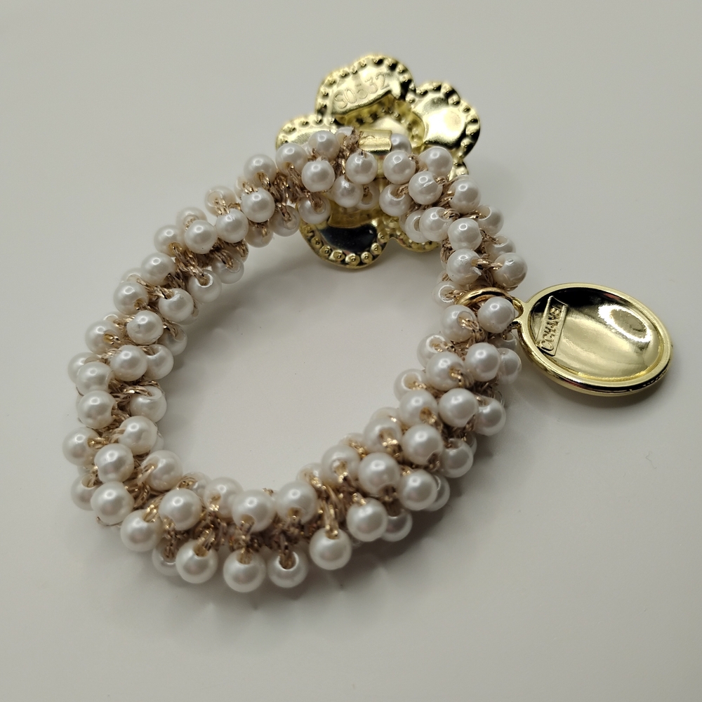 CHANEL Gold and White Pearl Camellia Charm Bracelet Comes With It's Box - Picture 3 of 3